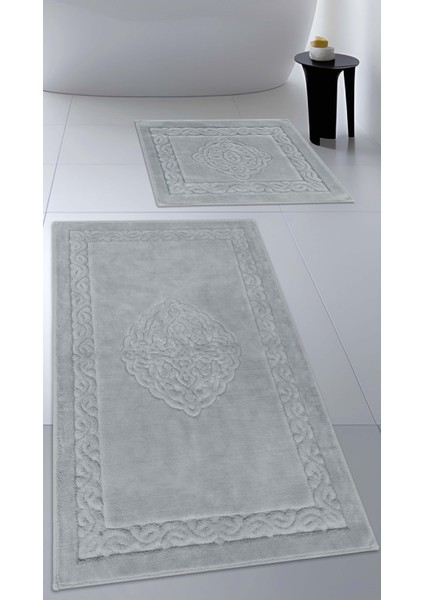 Pamuk Dokuma Su Emici Banyo Paspas Seti, Banyo Halısı, Victoria 2 Li Klozet Takım 60X100 - 60X50