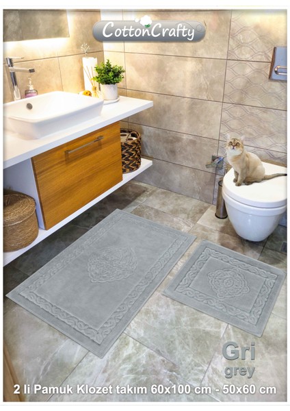 Pamuk Dokuma Su Emici Banyo Paspas Seti, Banyo Halısı, Victoria 2 Li Klozet Takım 60X100 - 60X50 fiyatları