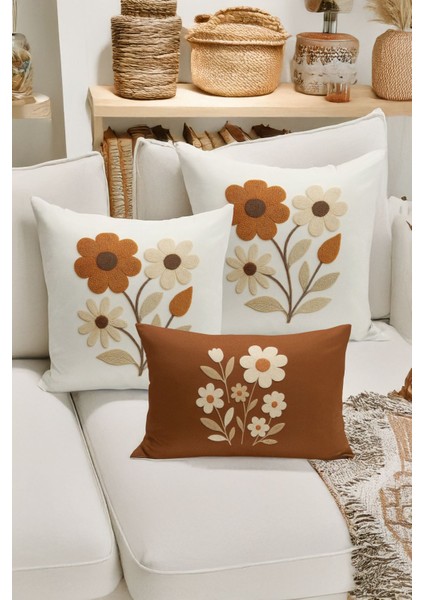 Çift Tarafı Dijital Baskılı 3'lü Kırlent Kılıfı Seti (Panç /punch Nakış Desen Görünümlü)