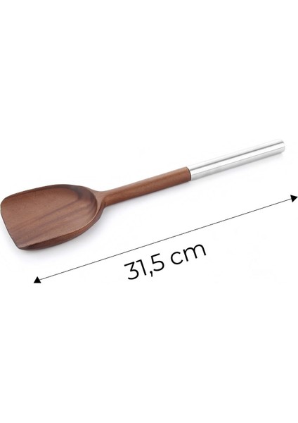 3 Parça Çelik Saplı Servis Takımı - Akasya Servis Kaşık Spatula Kepçe Seti Servis Seti fırsatları