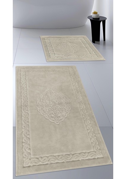Pamuk Dokuma Su Emici Banyo Paspas Seti, Banyo Halısı, Victoria 2 Li Klozet Takım 60X100 - 60X50