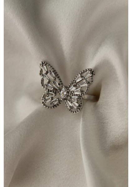 Vıp Çelik Baget Zirkon Taş Işlemeli Büyük Kelebek Model Ayarlanabilir Yüzük