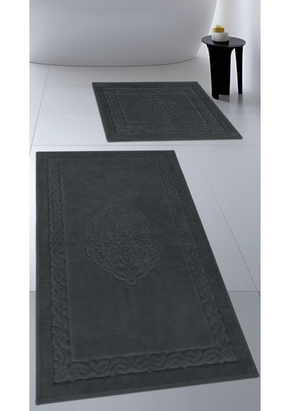 Pamuk Dokuma Su Emici Banyo Paspas Seti, Banyo Halısı, Victoria 2 Li Klozet Takım 60X100 - 60X50