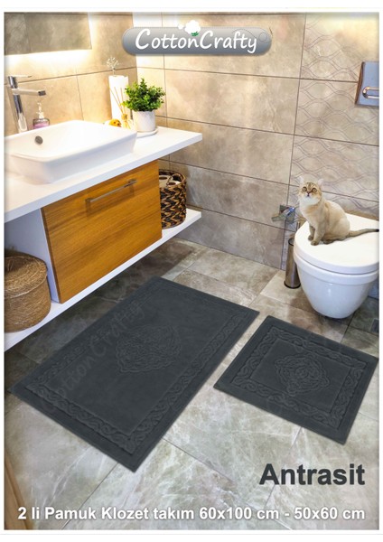 Pamuk Dokuma Su Emici Banyo Paspas Seti, Banyo Halısı, Victoria 2 Li Klozet Takım 60X100 - 60X50 fiyatları