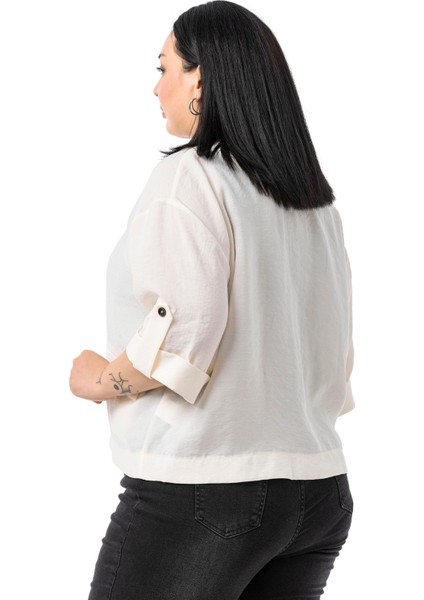 Büyük Beden Tek Düğmeli Düşük Yarım Kollu Apoletli Cepli Kısa Bej Rengi Ceket indirimleri