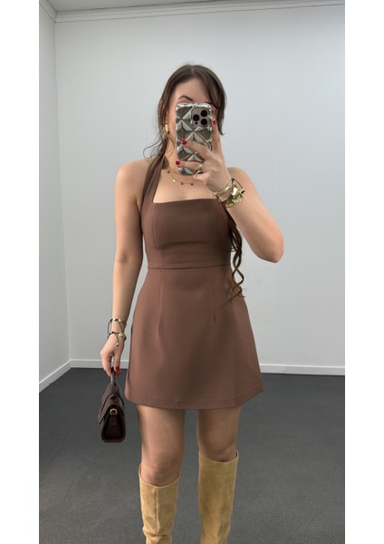 Menrie Kahve Kare Yaka Çan Elbise modelleri