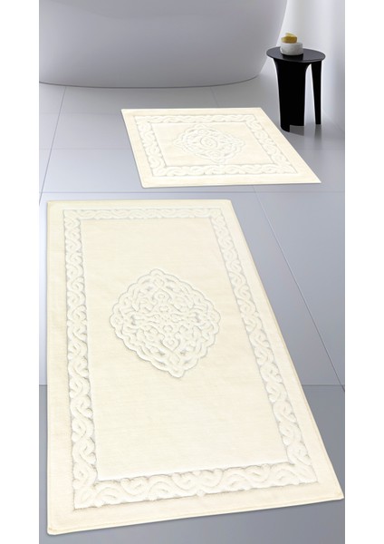 Pamuk Dokuma Su Emici Banyo Paspas Seti, Banyo Halısı, Victoria 2 Li Klozet Takım 60X100 - 60X50