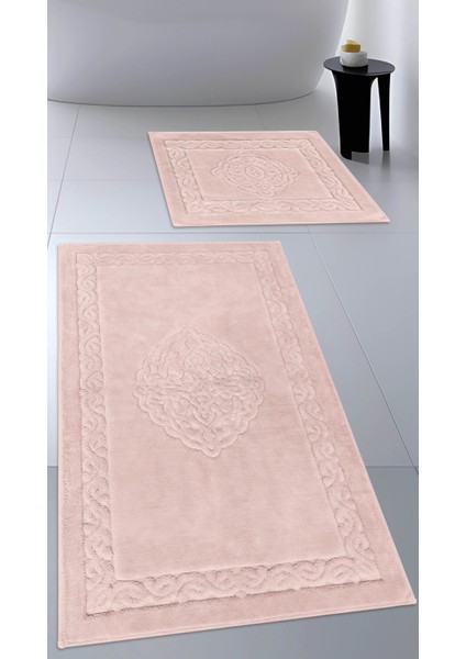 Pamuk Dokuma Su Emici Banyo Paspas Seti, Banyo Halısı, Victoria 2 Li Klozet Takım 60X100 - 60X50