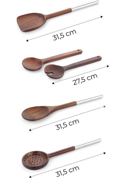 5 Parça Çelik Saplı Servis Takımı - Akasya Servis Kaşık Spatula Kepçe Seti Servis Seti fiyatları