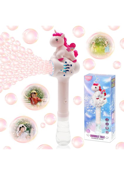 Unicorn Şeklinde Hazneli Baloncuk Tabancası Pilli Işıklı Oyuncak Köpük Makinesi