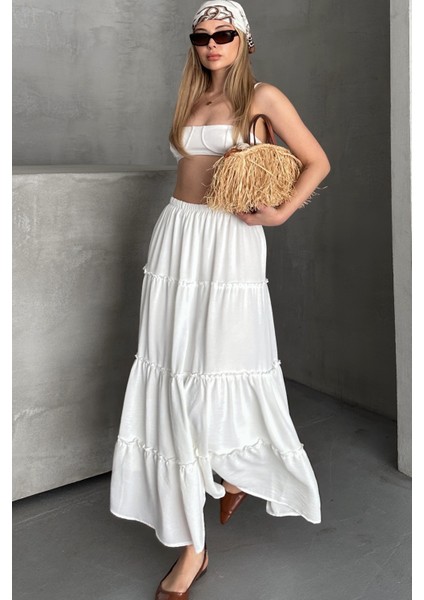 Basic Astarlı Pileli Kadın Uzun Etek