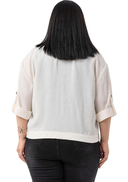 Büyük Beden Tek Düğmeli Düşük Yarım Kollu Apoletli Cepli Kısa Bej Rengi Ceket modelleri