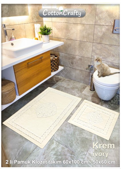 Pamuk Dokuma Su Emici Banyo Paspas Seti, Banyo Halısı, Victoria 2 Li Klozet Takım 60X100 - 60X50 fiyatları