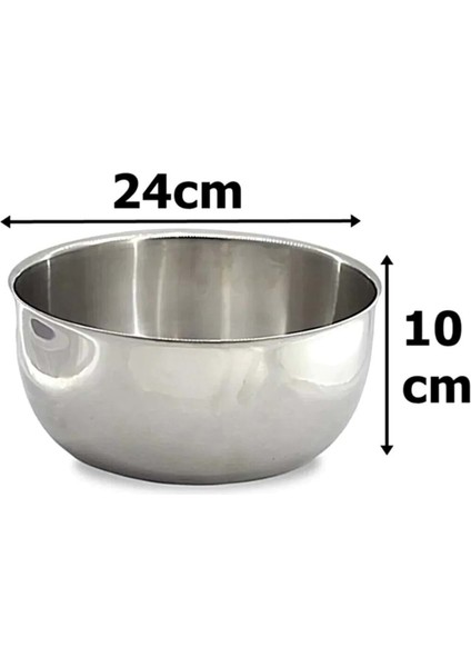 Paslanmaz Çelik Karıştırma Kabı 24CM 3,5 Litre Çırpma Yoğurma Hamur Salata Pişirme Kasesi