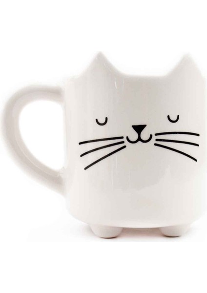 Miyav 08 El Yapımı 3D Krem Parlak Kupa - El Yapımı Seramik Kupa