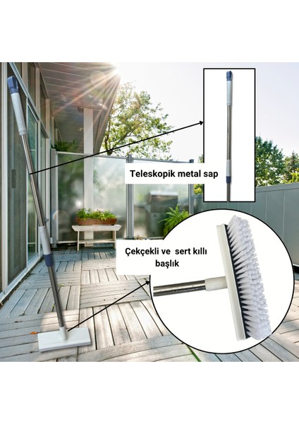 Teleskopik Saplı Temizlik Fırçası – Çekçekli Dayanıklı Sert Kıllı Fırça - Balkon/ tuvalet Fırçası