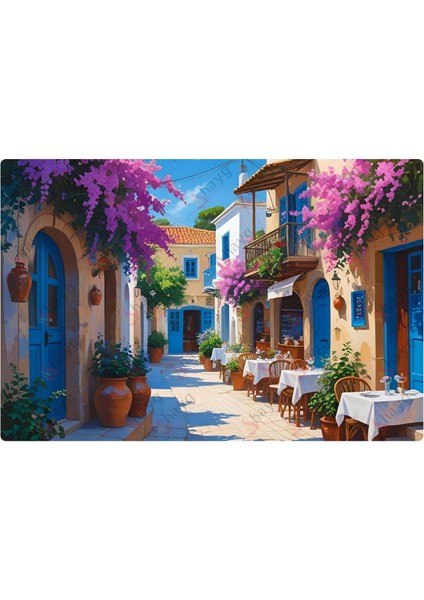 Alaçatı Tarzı Kafe Sokağı Görselli Uv Baskılı Alüminyum Duvar Tabelası