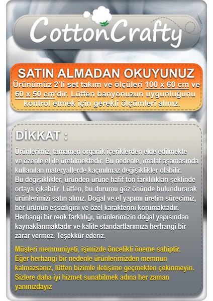 Pamuk Dokuma Su Emici Banyo Paspas Seti, Banyo Halısı, Victoria 2 Li Klozet Takım 60X100 - 60X50