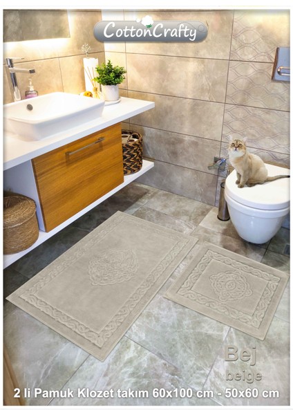 Pamuk Dokuma Su Emici Banyo Paspas Seti, Banyo Halısı, Victoria 2 Li Klozet Takım 60X100 - 60X50 fiyatları