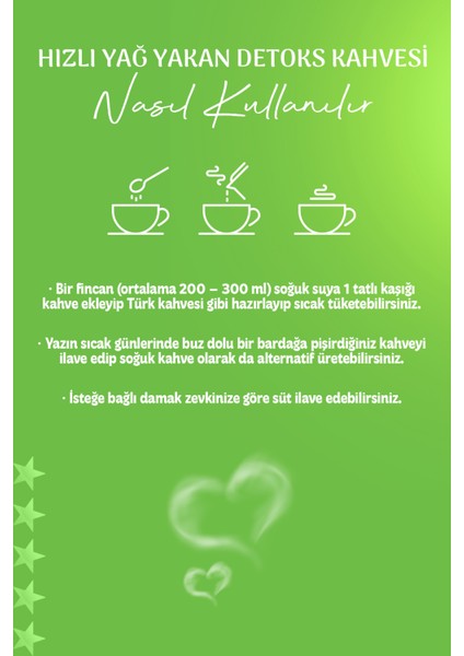 | Hızlı Yağ Yakan Detoks Kahvesi, Yeşil Kahve Çekirdekli, Gün Boyu Enerji, Bitkisel Diyet Kahve (1 Aylık) 250gr