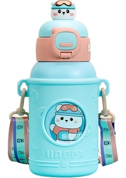 Paslanmaz Çelik Çocuk Termos Bardak Bebek Su Isıtıcısı Öğrenci Pipetli Bardak (Yurt Dışından)