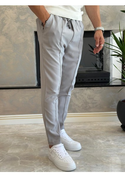 Erkek Beli Bağcıklı Slim Fit Pantolon Gri ECA012 fiyatları