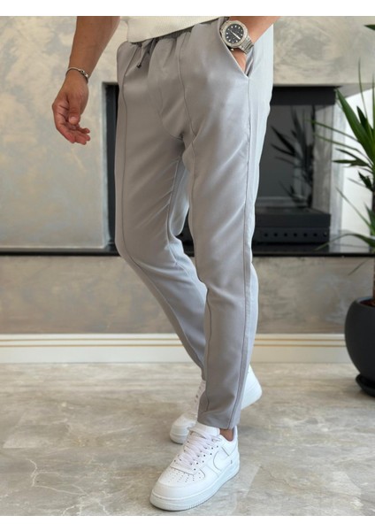 Erkek Beli Bağcıklı Slim Fit Pantolon Gri ECA012 modelleri