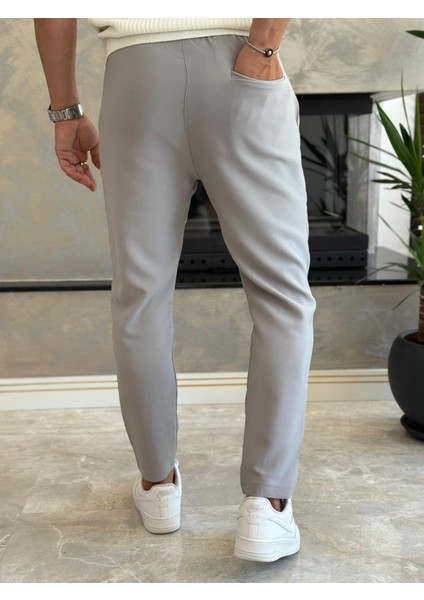 Erkek Beli Bağcıklı Slim Fit Pantolon Gri ECA012 fırsatları