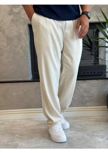 Erkek Baggy Kalıp Kumaş Pantolon Bej ECA002