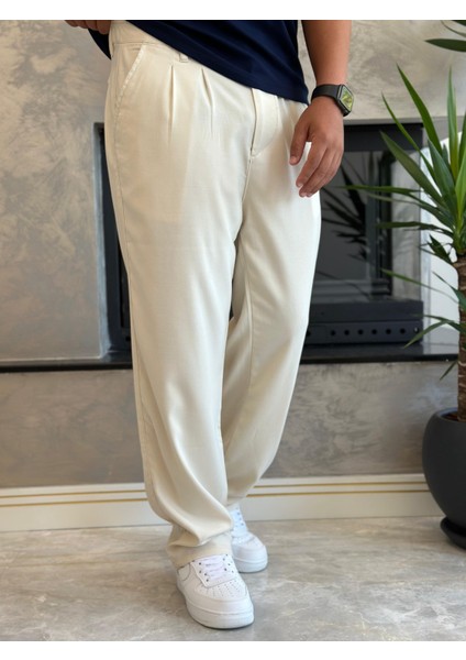Erkek Baggy Kalıp Kumaş Pantolon Bej ECA002 modelleri