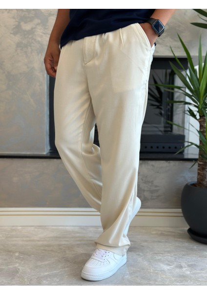 Erkek Baggy Kalıp Kumaş Pantolon Bej ECA002 fırsatları