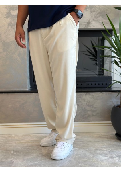 Erkek Baggy Kalıp Kumaş Pantolon Bej ECA002 indirimleri