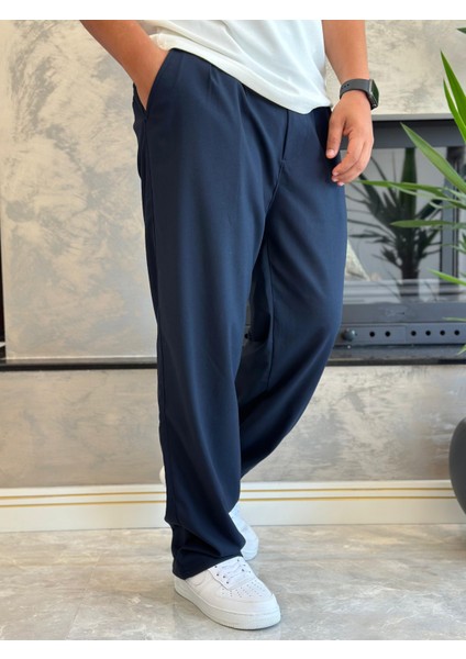 Erkek Baggy Kalıp Kumaş Pantolon Lacivert ECA002