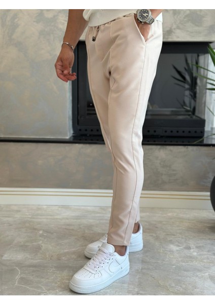 Erkek Beli Bağcıklı Slim Fit Pantolon Pudra Pembe ECA012 fırsatları