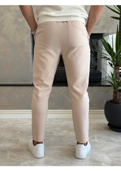 Erkek Beli Bağcıklı Slim Fit Pantolon Pudra Pembe ECA012 indirimleri