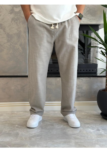 Erkek Rahat Kalıp Keten Pantolon Haki ECA001