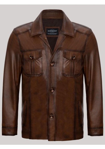 Hakiki Deri Kahverengi Erkek Deri Mont Cepli Blazer Deri Ceket