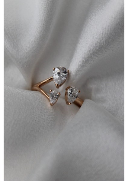 Vıp Çelik Damla Kesim Zirkon 3 Taşlı Ayarlanabilir Yüzük fiyatları