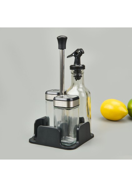 4'lü Cam Tuzluk Yağlık Sirkelik Seti - Şeffaf / Siyah fiyatları