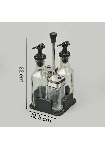 4'lü Cam Tuzluk Yağlık Sirkelik Seti - Şeffaf / Siyah indirimleri