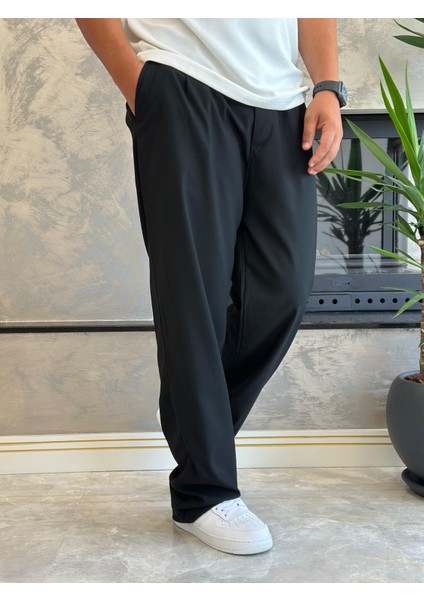 Erkek Baggy Kalıp Kumaş Pantolon Siyah ECA002