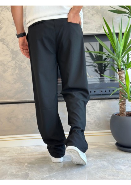 Erkek Baggy Kalıp Kumaş Pantolon Siyah ECA002 fırsatları
