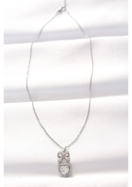316L Çelik Silver Renk Zirkon Taşlı Kalpli Fiyonk Kolye - TJ-BKO8519 fırsatları