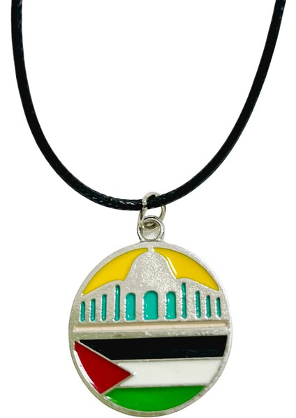 Siyah Ipli Filistin Bayraklı ve Kubbet-Üs Sahra Unisex Filistin Kolyesi 40 cm J300013 modelleri