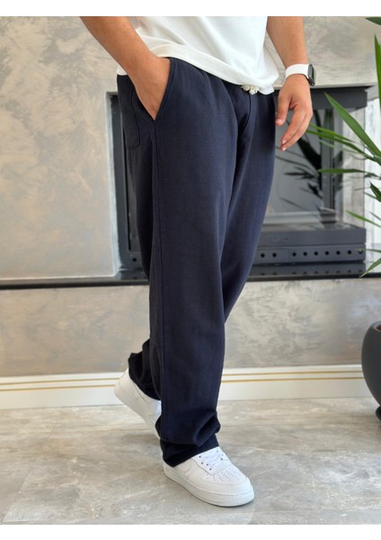 Erkek Rahat Kalıp Keten Pantolon Lacivert ECA001 modelleri