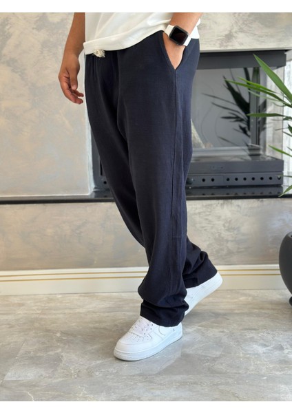 Erkek Rahat Kalıp Keten Pantolon Lacivert ECA001 indirimleri
