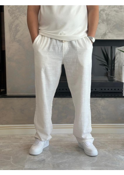 Erkek Rahat Kalıp Keten Pantolon Beyaz ECA001 fiyatları