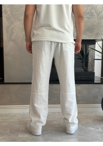 Erkek Rahat Kalıp Keten Pantolon Beyaz ECA001 fırsatları