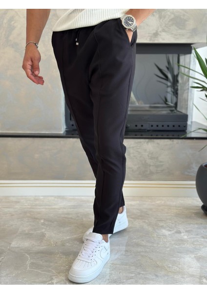 Erkek Beli Bağcıklı Slim Fit Pantolon Siyah ECA012 modelleri