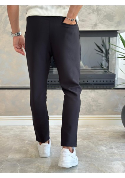 Erkek Beli Bağcıklı Slim Fit Pantolon Siyah ECA012 fırsatları